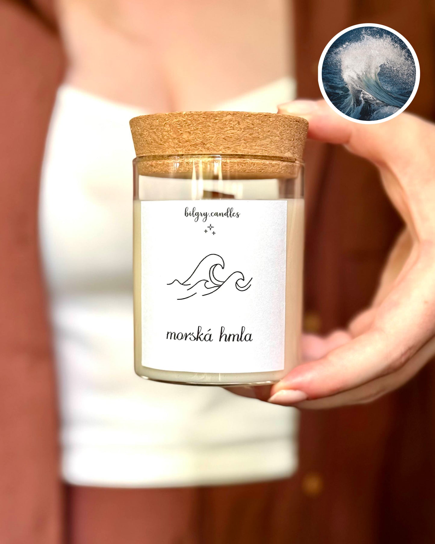 MORSKÁ HMLA  -  sviečka s korkovým viečkom